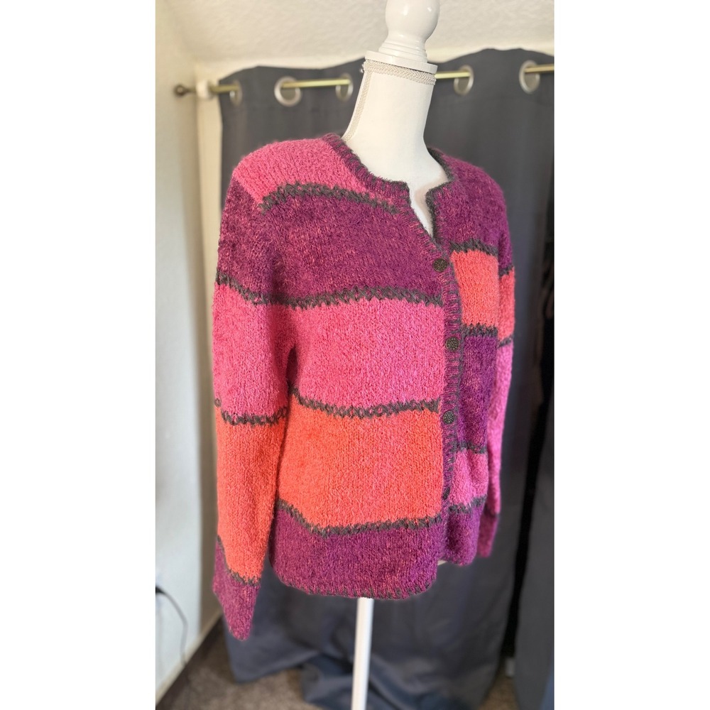 Christopher & Banks Mohair Blend Cardigan Sweater Pink Purple Colorblock Large